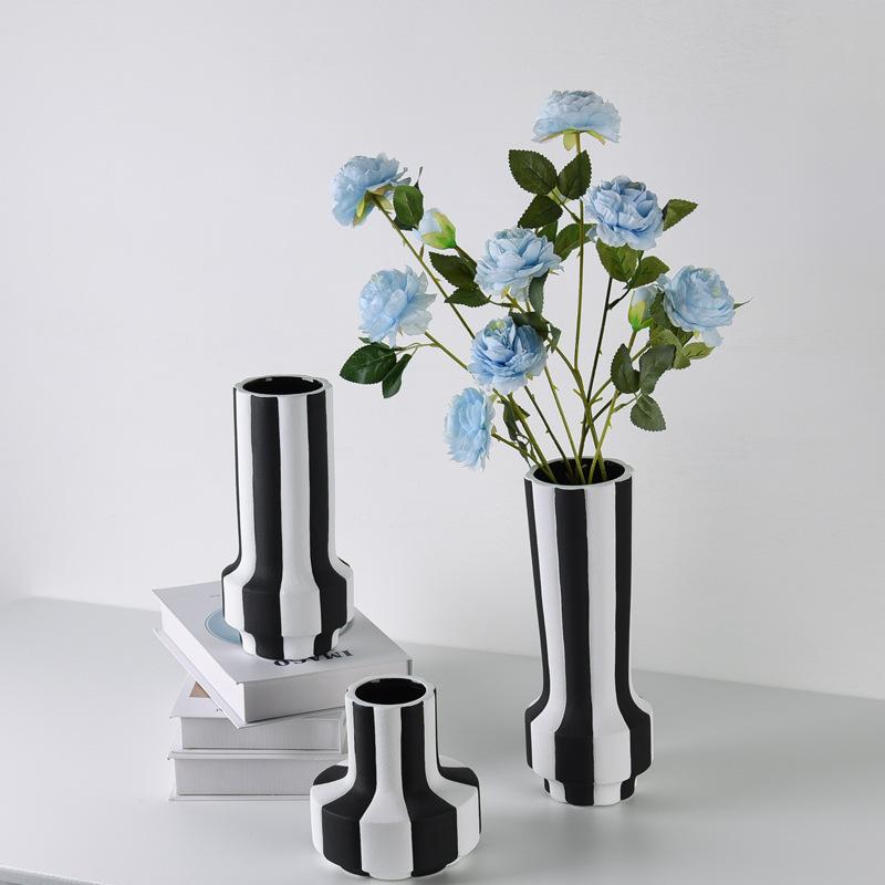Modern Black-and-white Striped Ceramic Vases Flowers Flower Arrangements and Table Decorations for The Living Room Coffee Table