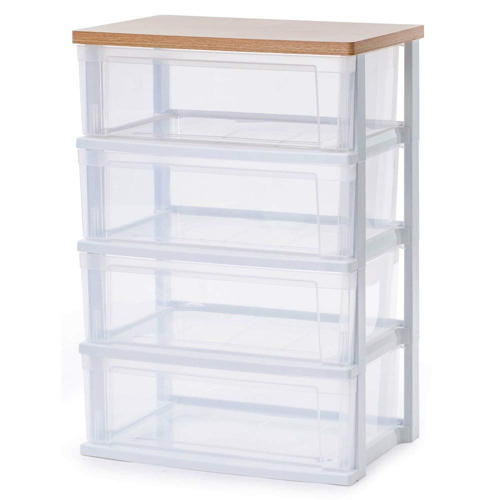 Iris Ohyama Chest Wide 4-Drawer Made Japan Easy Assembly Width 54.5 Depth 39.1 French Oak Wooden Top
