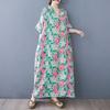 Summer Color Travel V-neck Retro Long Skirt Cotton Linen Dress