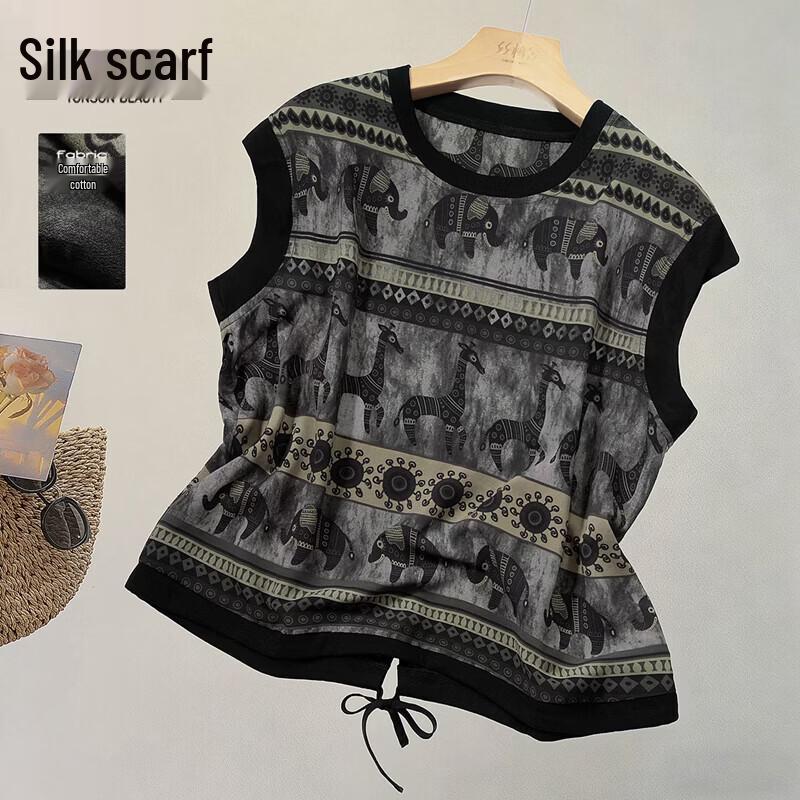 Women s Cartoon Print Sleeveless Loose Blouse XL зелёный