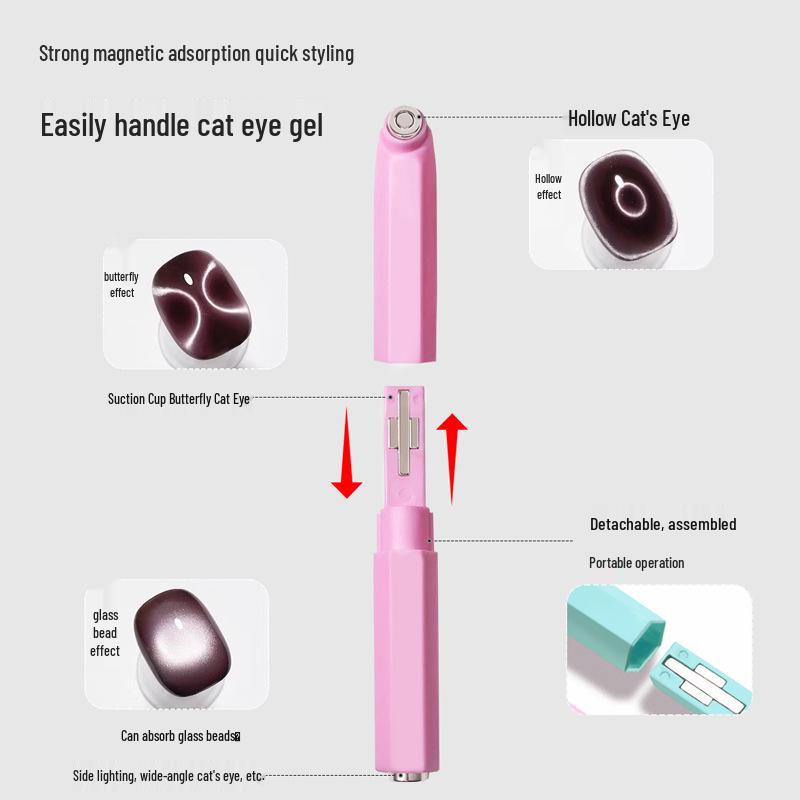Three-in-One Cat Eye Magnet Nail Art Tool with Glass Beads & Butterfly Design