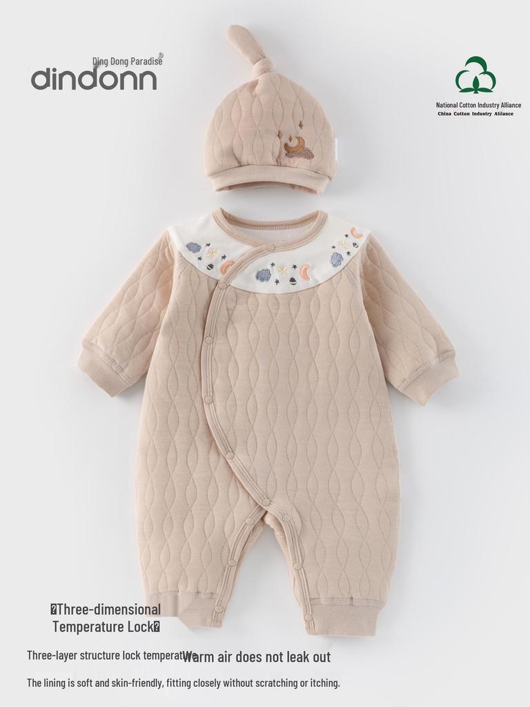 Little Bell Three-Layer Warm Cotton Newborn Bodysuit for Autumn/Winter - Class A Baby Jumpsuit