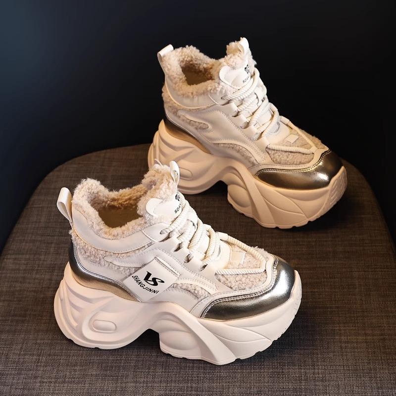 

Женские кроссовки на высокой платформе, вельветовые, на толстой подошве, с небольшой внутренней высотой, маффины, теплые, повседневные, спортивные 37