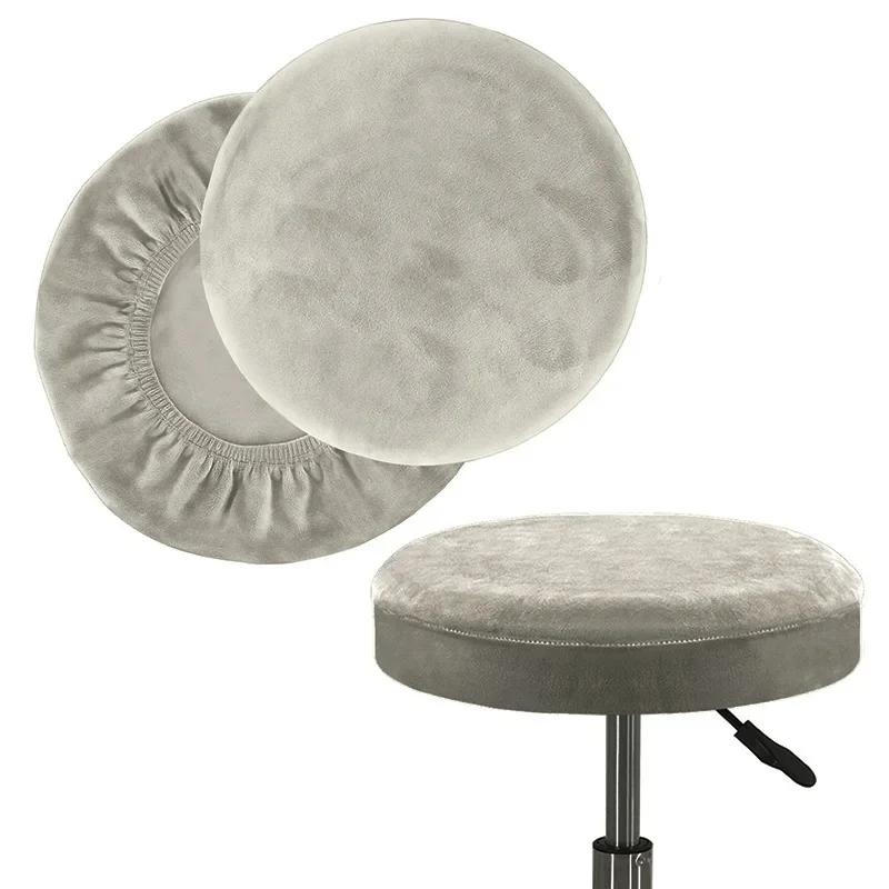 Bar Round Chair Cover Elastic Velvet Stool Cover Anti-Dirty Seat Protector Solid Color Removable Swivel Chair Cover Universal