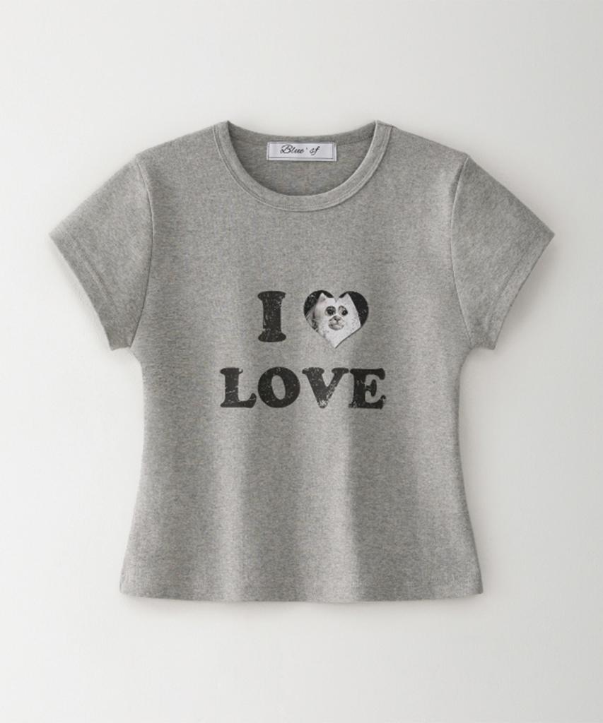 Beullusseonpeullawo I Love Cat Crop Top [Melange Gray]