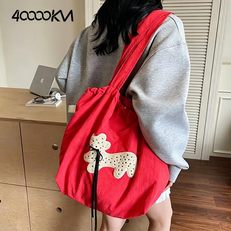 Korean Style Ribbon Dog Canvas Tote Bag