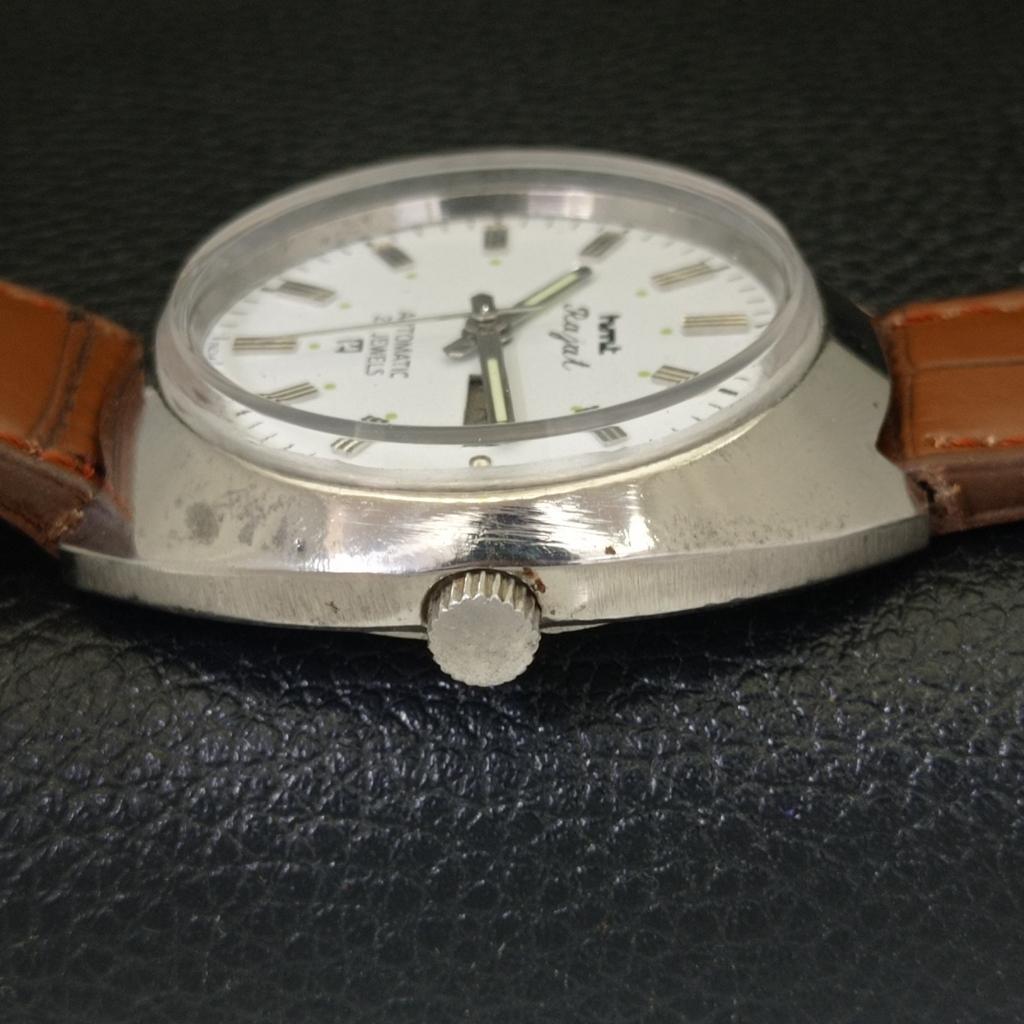 AUTOMATIC HMT RAJAT 6501 INDIAN MENS DAY&DATE WHITE COLOR DIAL WATCH a431901-2 R109-a431901