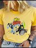 100% Polyester Rundhals Kurzarm T-Shirt für Animationsfans Kreatives Trendmuster Lässige Sportmode