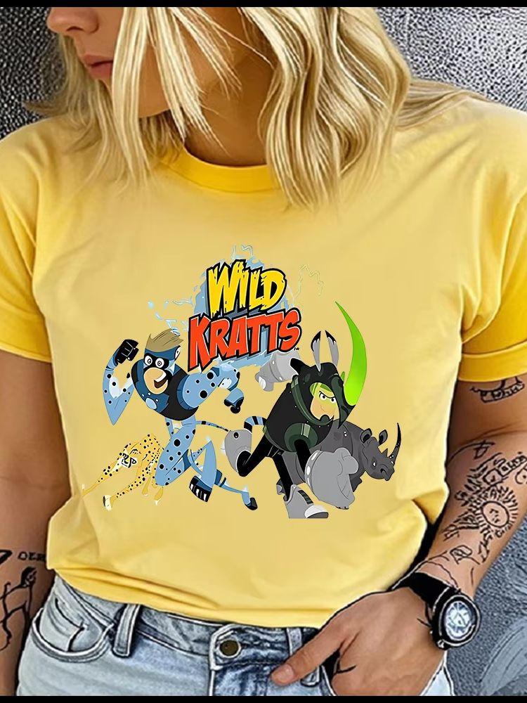 100% Polyester Rundhals Kurzarm T-Shirt für Animationsfans Kreatives Trendmuster Lässige Sportmode