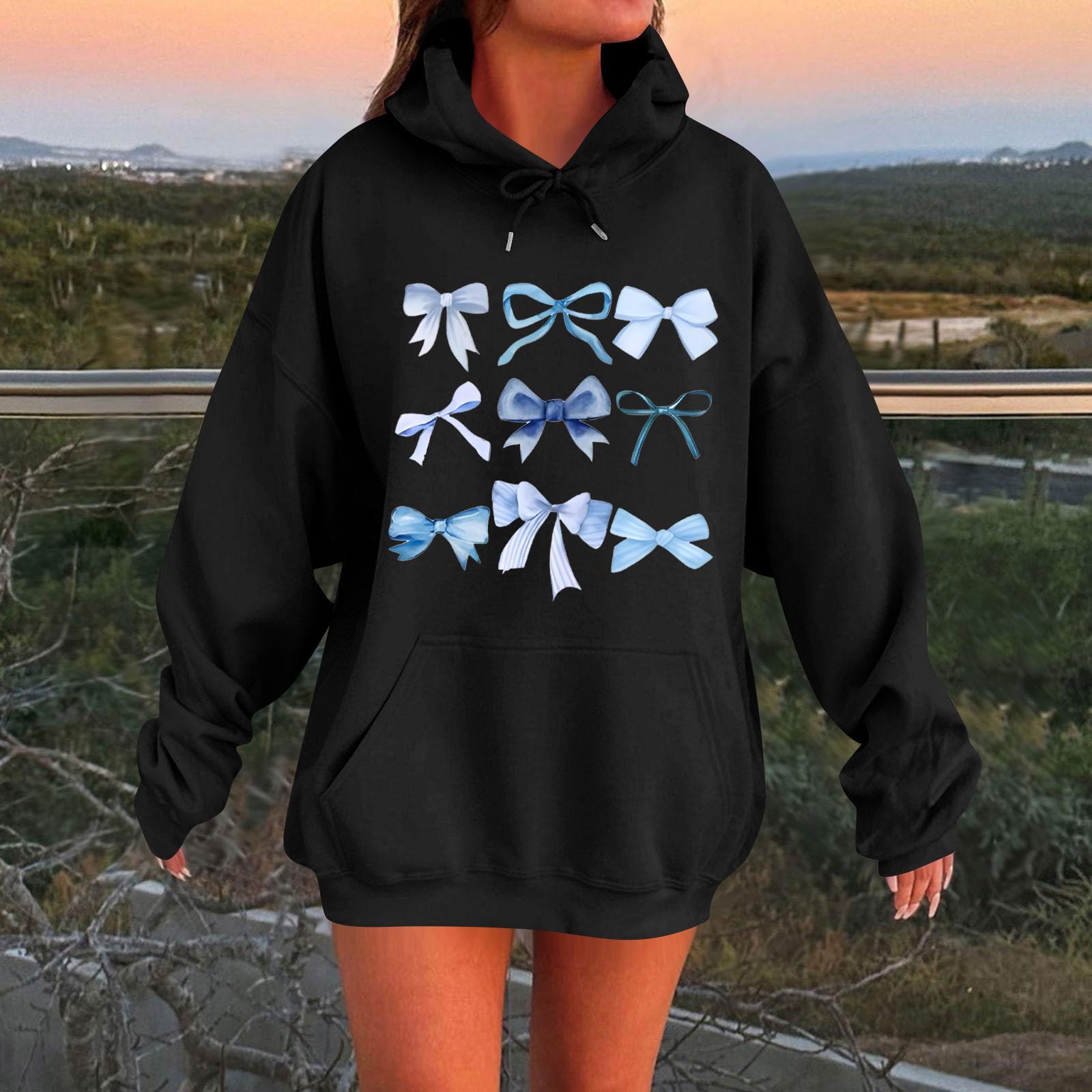 

Женская весенняя флисовая толстовка с капюшоном и принтом в виде банта, с длинными рукавами L чёрный