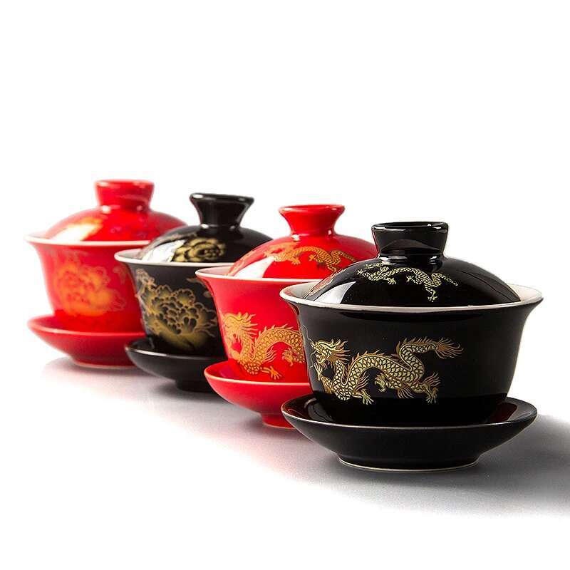 Chinesische Terrinen-Tasse Keramik Teekanne Teekessel Drache/Pfingstrose Chinesischer Stil Kung Fu Tee-Sets Bestes Hochzeitsgeschenk für Freunde D007