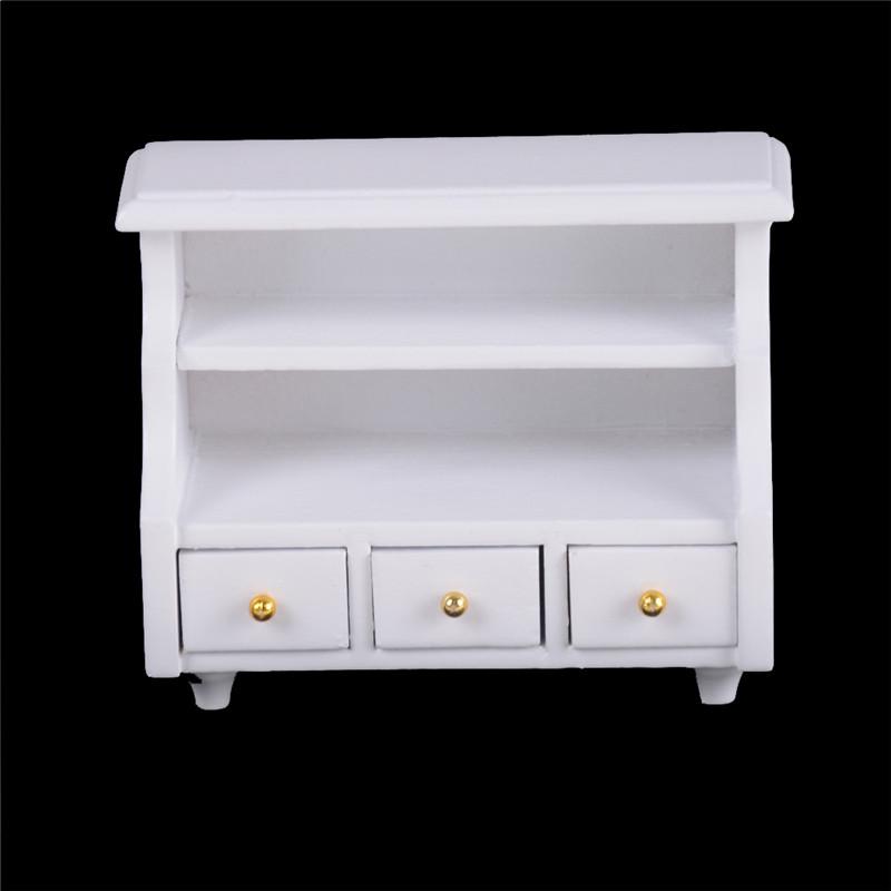Dollhouse Miniature Furniture White Wooden Cabinet Cupboard For 1:12 Dollhouse