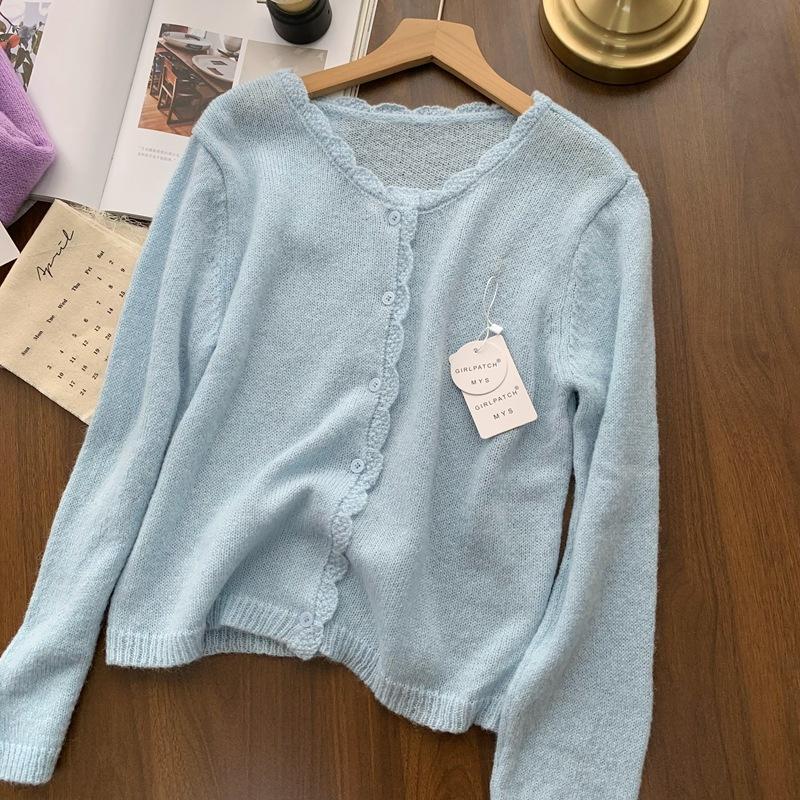 Women's Long Sleeve Cardigan Crew Neck Casual Knit Sweater Solid Color Soft Texture Knitwear Outerwear