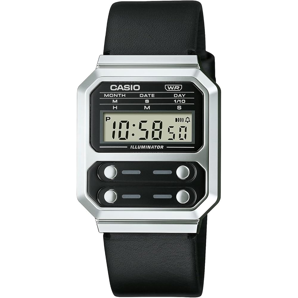 [Casio] CASIO Digital Watch, Reissue Design, A100WEL-1A, Men s, Overseas Model, Silver x Black Leather Band [Parallel Import]