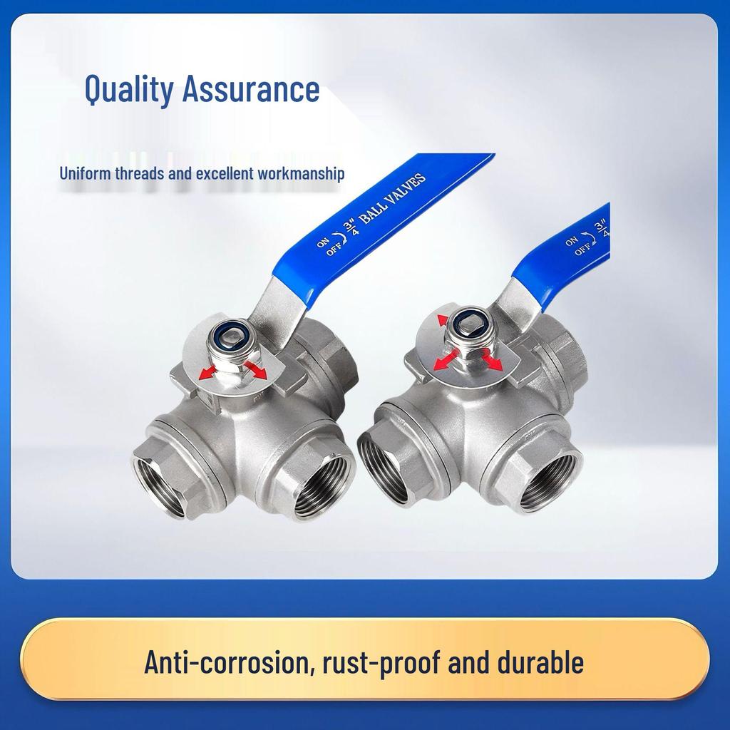 304 Stainless Steel T-type/L-type Manual Internal Thread Ball Valve, Tee Design, 4 Points/6 Points (DN15)