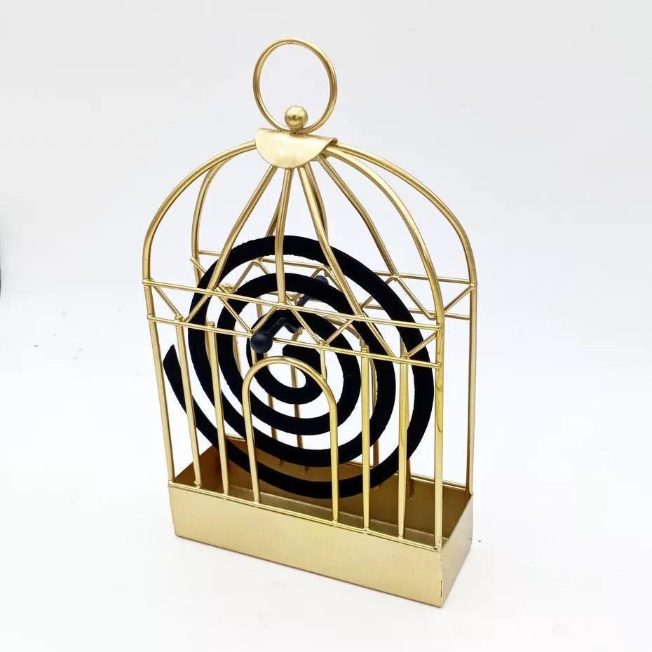 European Style Golden Wrought Iron Birdcage Mosquito Coil Holder - Creative Windproof Retro Design