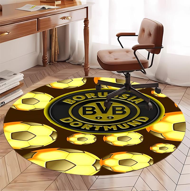 Borussia Dortmund Pattern Round Rug, Indoor/Outdoor Mat, for Picnic, Gameroom, Bedroom, Office, Living Room, Home Decor Carpet, Birthday Gift