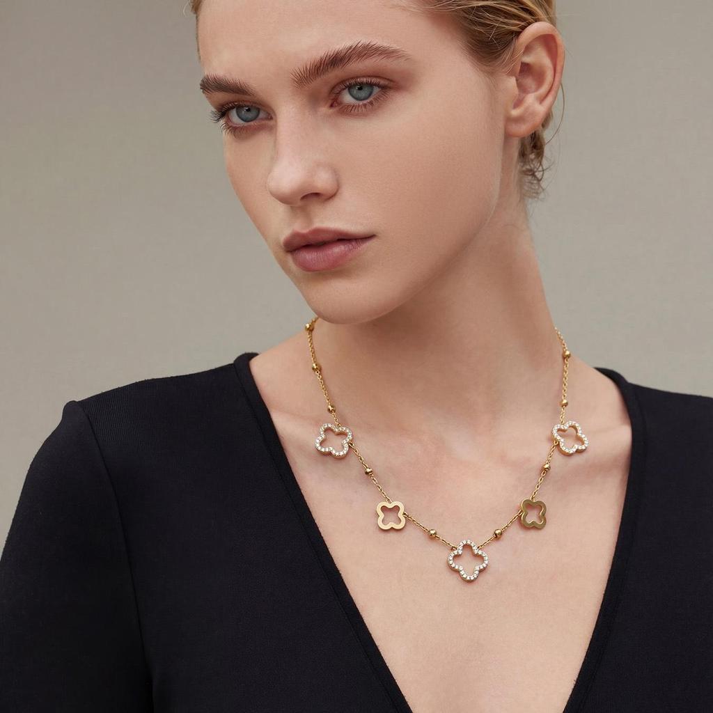 18K Gold-Plated Y-Shaped Tassel Necklace with Ultra-Shiny Zircon and Lucky Flower Design