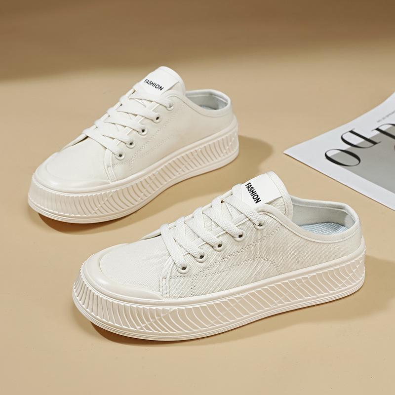 Women s 2026 Summer Canvas Closed-Toe Breathable Slip-On Slippers with Soft Sole 40 бежевый