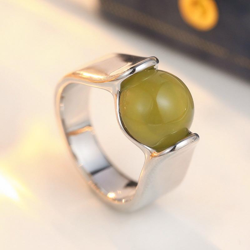 Trendy Inlaid Green Stone Women's Ring Aesthetic CopperColor Geometry Daily Wear Party Jewelry Anniversary Gift