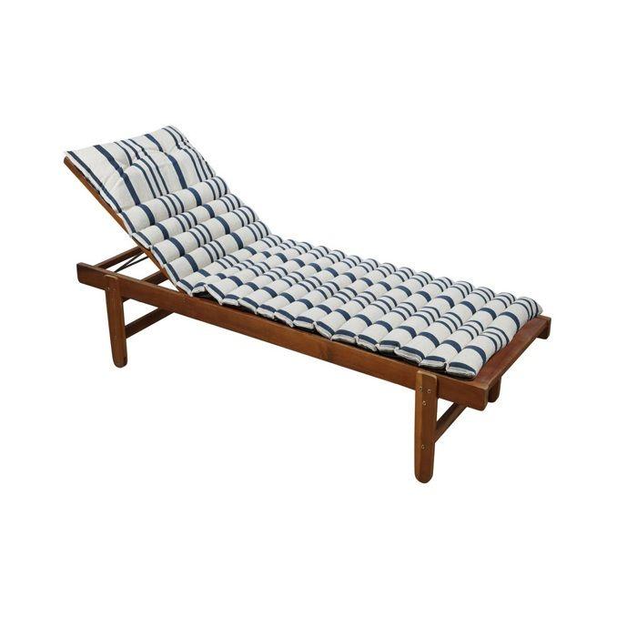 Matelas de bain de soleil - EDEN - Rayure Marine - 60x180 cm - Housse 100% coton - Garnissage moelleux