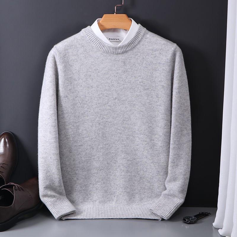 Men's Slim Fit Crew Neck Knit Sweater - Korean Style Casual Autumn/Winter Pullover