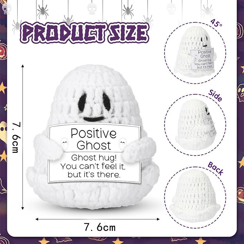 Creative Funny Handmade Knitted Positive Ghost Halloween Home Decoration Crochet Ghost Cat Knitted Doll With Card Christmas Gift
