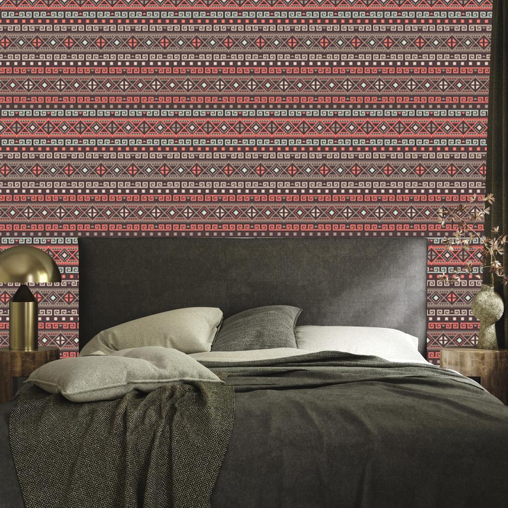Wallpaper Ethnic Pattern Red and Brown 50x1000