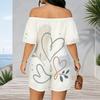Women Plus Size Off Shoulder Short Sleeve Romper Retro Leopard Animal Print Casual Jumpsuit Shorts