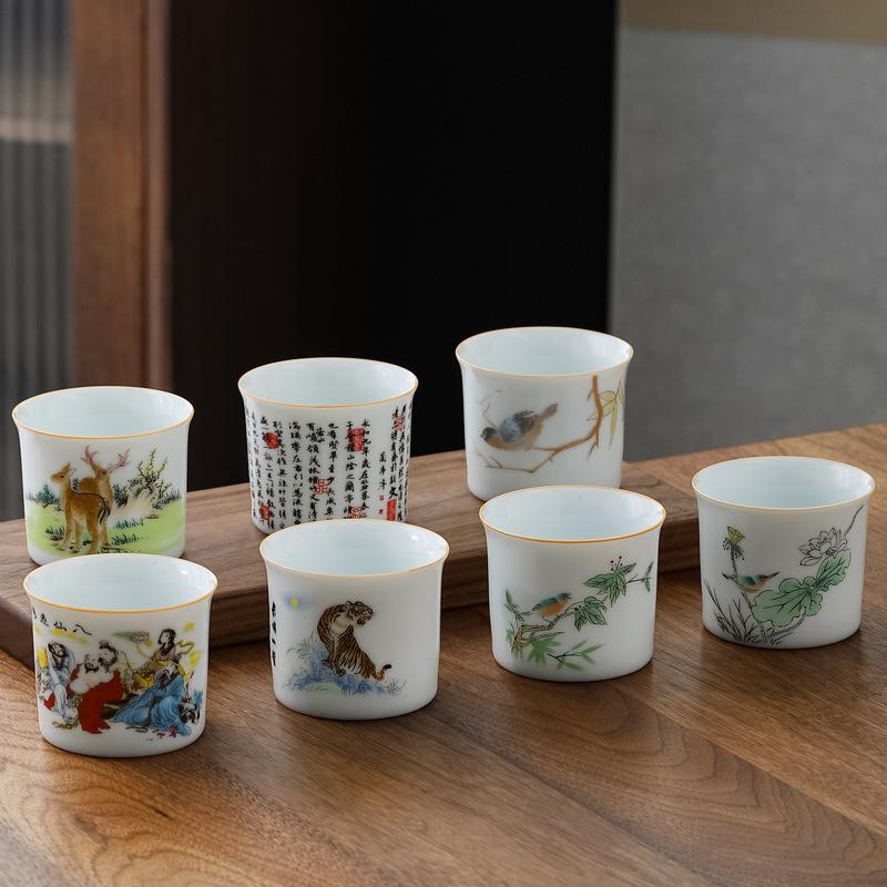 Ceramic Straight Sheep Fat Jade Lard White Tea Japanese Style Kung Fu Home Use Master Large Personal Single Cup