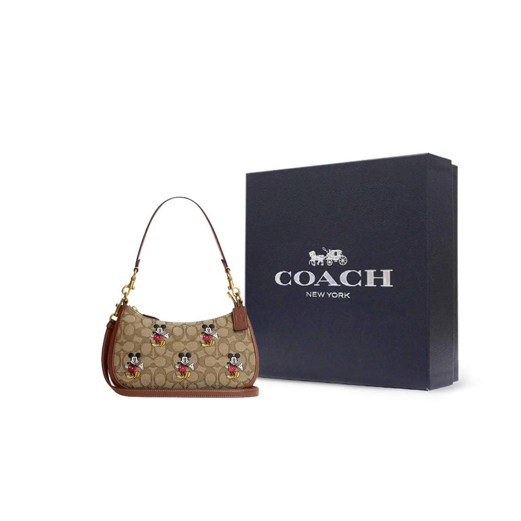 Coach Borsa a Spalla/Borsa a Mano Media da Donna Disney/Collaborazione Disney in Tessuto Teri con Pelle, Marrone CM196-B4R3U