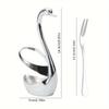 6pcs Set Stainless Steel Fruit Fork  Dessert Fork, Cake Two Tooth Fork, Creative Swan Base Tableware Storage Rack