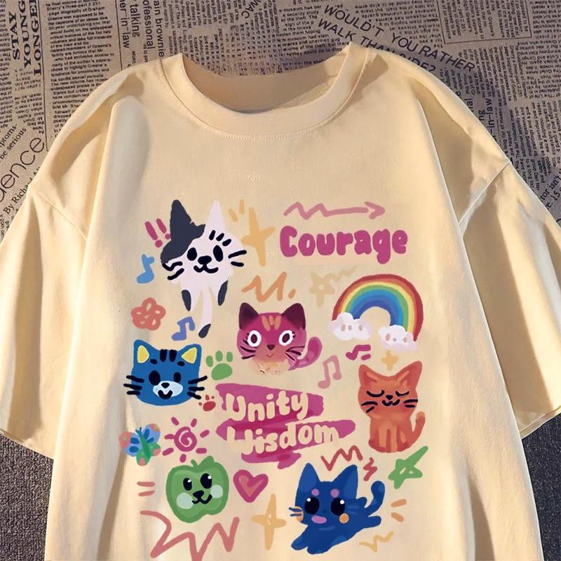 

Корейская ретро милая футболка с коротким рукавом с кошкой для мужчин и женщин, повседневный свободный летний топ с круглым вырезом, милая футболка, свободные топы 4XL
