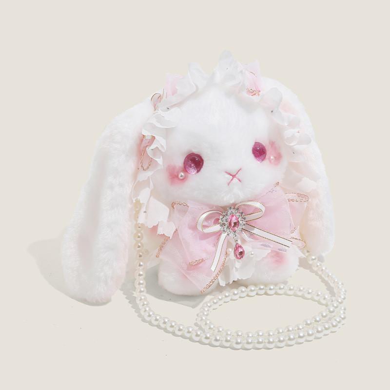 Lolita Plush Rabbit Bag With Artificial Pearls And Bow Decor For Casual Travel And Gift For Girls