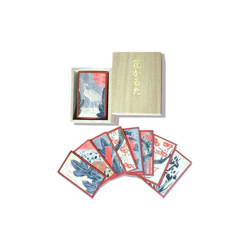 Ooishi Tengudo Prime Minister's Flower Karuta (card Game), In a Paulownia Wood Box, 81mm X 60mm X 155mm, Red Back.