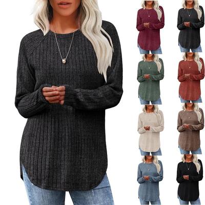 New Autumn Women's Loose Round Neck High and Low Curved Hem Tops for Women