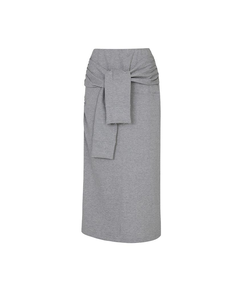 PAINORPLEASURE Tied Long Skirt Melange Gray