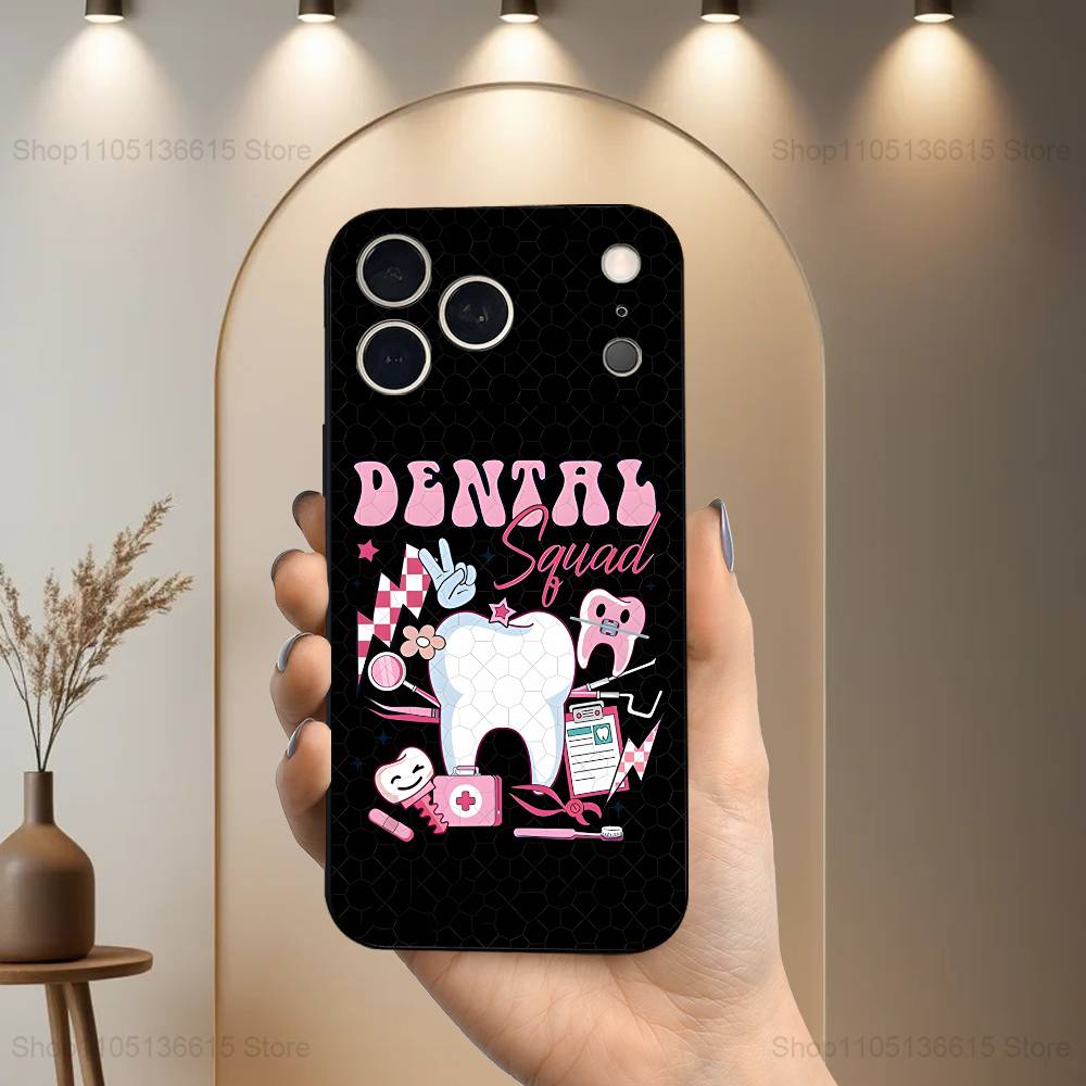 

Dentist Dental Tooth Art Phone Case For iPhone 17,16,15,14,13,12,11 Plus,Pro Max,XS,X,XR,SE,Mini,8,7,Soft Silicone Black Cover iPhone17PRO