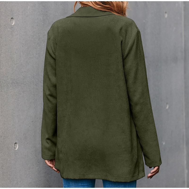 Corduroy Women Coat Autumn Winter Solid Color Long Sleeve Coats with Pockets Buttons Business Lady Outwear