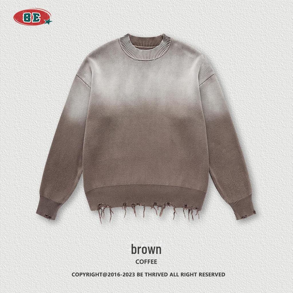 BE Men's American Retro Gradient Knit Sweater - Autumn/Winter Collection