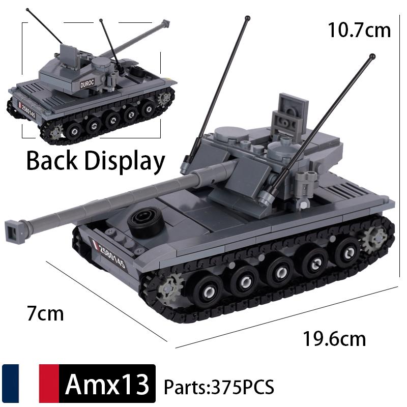 MOC Bricks Toys Military Car Vehicle WW2 Tank Building Blocks French Fighter R-35 AS-565 Armored Kids Gift