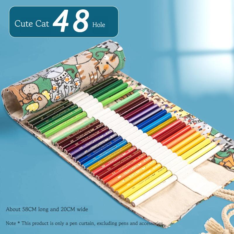 24/36/48/72 Hole Colorful Cloth Pencil Case Stationery Pencil Storage Bag Paint Brush Pen Bag Pencil Roll Case School Supplies
