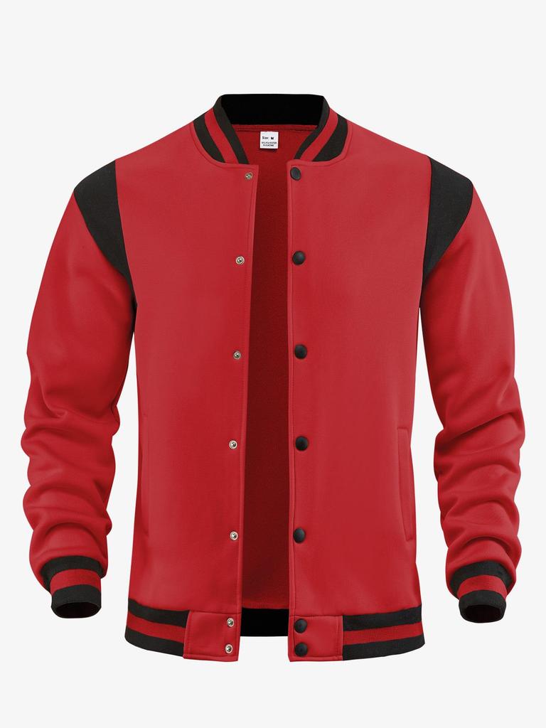 Men's Casual High Street Fleece-lined Patchwork Stand Collar Varsity Jacket