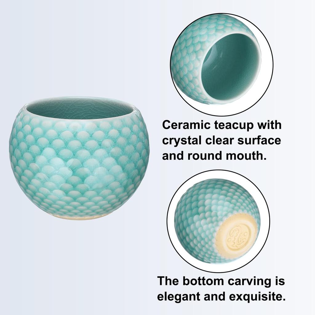 Uxcell 2-Piece Handmade Tea Bowl, 150ml5oz, Chinese-Japanese Ceramic Gongfu Tea Set, Blue, for Home Gifts