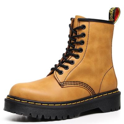 Botas de trabajo de caña alta Medias y plataforma Botines cortos marrón Crazy Horse Botas de cuero británicas para hombre y mujer Zapatos de locomotora de punta redonda