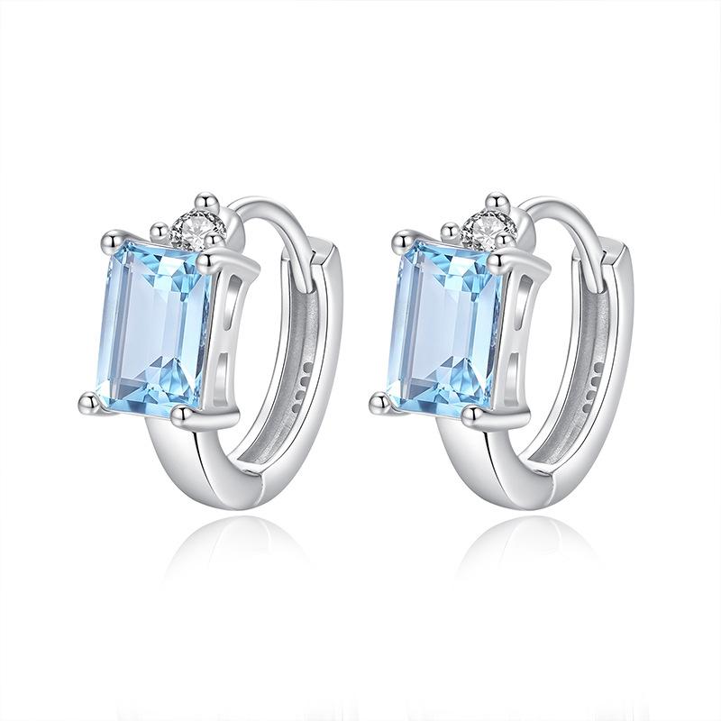 S925 Sterling Silver Square Crystal Ear Buckles Natural Color Gem Minimalist Luxury Fashion Earring Temperament Fine Jewelry For Women