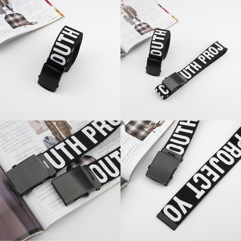 Nylon Canvas Letter Printed Waist Belt For Men And Women With Smooth Iron Buckle For Casual Style