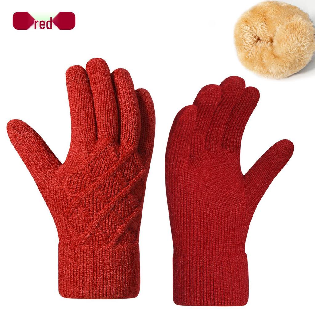 Warm Knit Touchscreen Gloves for Women - Windproof, Double-Layer Winter Cycling & Office Cold Protection
