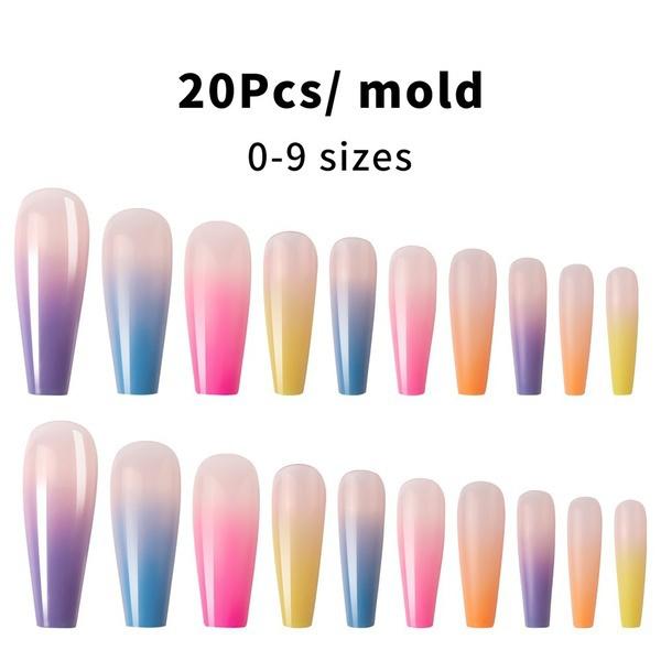 20 Pieces/box DIY Full Coverage Fake Nail Tips Fake Nails Rainbow Gradient Candy Color Trapezoid Fake Nails Super Long Ballet Wear-resistant Nails