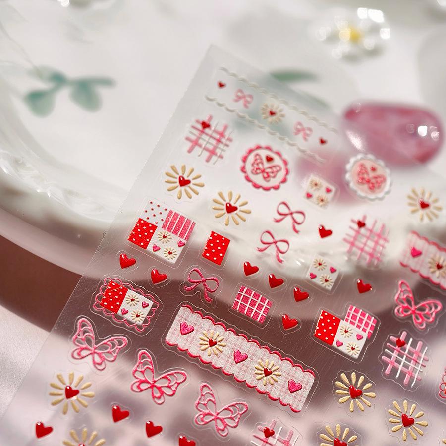 TENSOR M-987 Embossed Jelly Series Gold Advanced Pink Bow Nail Stickers